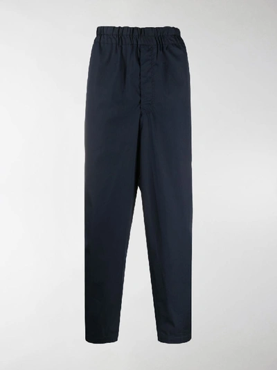 Shop Comme Des Garçons Shirt Elastic-waistband Tapered Trousers In Blue