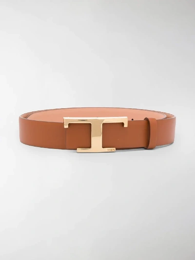 Shop Tod's Logo Plaque Calf-leather Belt In Brown