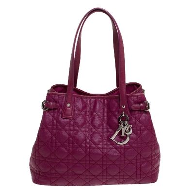 Pre-owned Dior Magenta Coated Canvas Small Panarea Tote In Pink