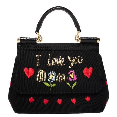 Pre-owned Dolce & Gabbana Black Canvas And Python Small I Love You Mama Miss Sicily Top Handle Bag