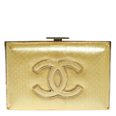 Pre-owned Chanel Yellow Python Small Cc Box Clutch