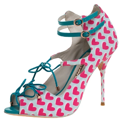 Pre-owned Sophia Webster Pink/multicolor Heart Print Nylon Sandals Size 39.5