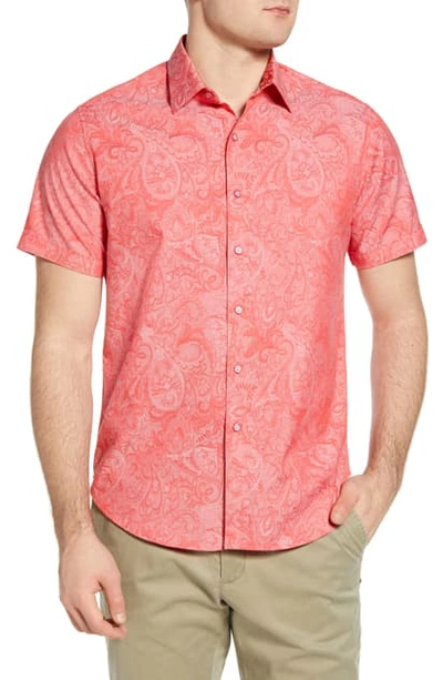 Shop Robert Graham Andretti Jacquard Short Sleeve Button-up Shirt In Coral