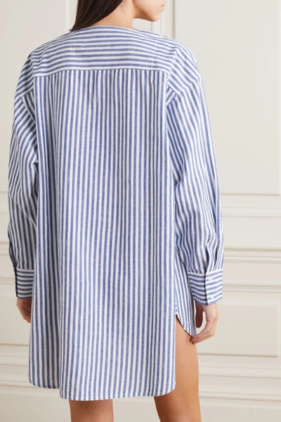 Shop Apiece Apart Varna Oversized Striped Cotton And Linen-blend Shirt In Light Blue