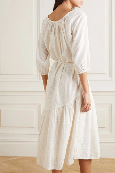 Shop Apiece Apart Matira Belted Checked Cotton-voile Midi Dress In Ecru