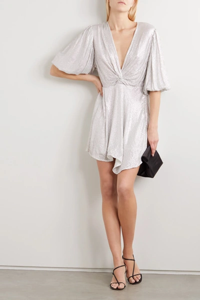 Shop Iro Twist-front Sequined Mesh Mini Dress In Silver