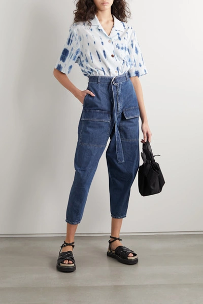 Shop Stella Mccartney + Net Sustain Belted High-rise Tapered Jeans In Blue