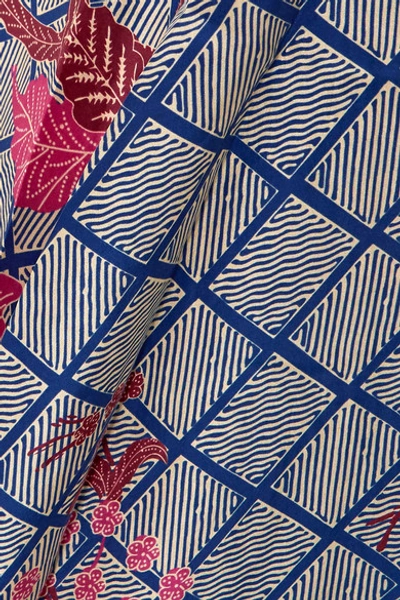 Shop Apiece Apart Feliz Ruffled Floral-print Silk-satin Wrap Midi Skirt In Blue