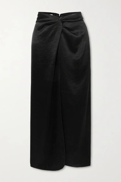 Shop Nanushka Samara Knotted Washed-satin Midi Skirt In Black