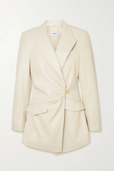 Shop Nanushka Blair Gathered Double-breasted Vegan Leather Blazer In White