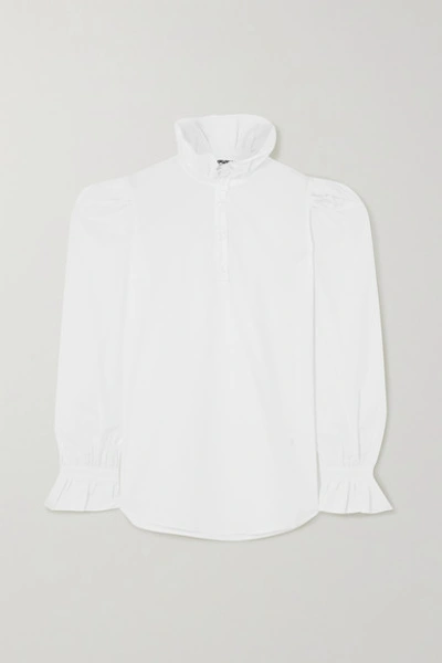 Shop Avavav Ruffled Cotton-poplin Shirt In White