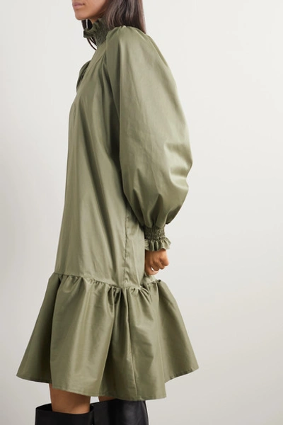 Shop Avavav Ruffled Smocked Cotton-blend Poplin Dress In Green
