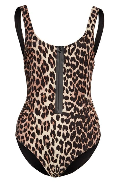 Shop Ganni Leopard Print One-piece Swimsuit In Leopard 943