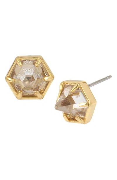 Shop Allsaints Hexagon Spike Stud Earrings In Crystal/ Gold