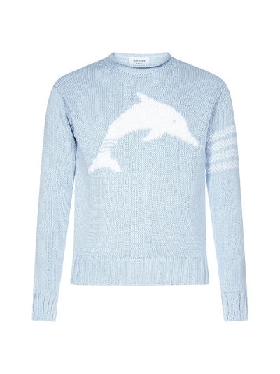 Shop Thom Browne Dolphin Intarsia Cotton Sweater In Blue