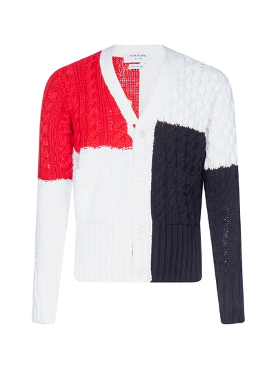 Shop Thom Browne Color-block Cable-knit Cotton Cardigan In Rwbwht