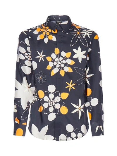 Shop Fendi Floral Print Silk Shirt In Nero+aragosta