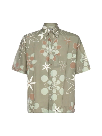 Shop Fendi Floral Print Viscose Shirt In Rosmarino