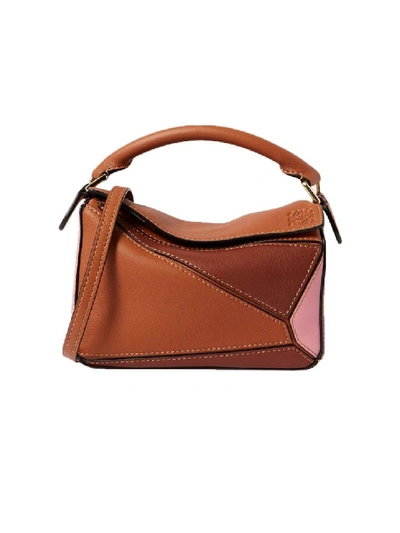 Shop Loewe Colour Block Mini Puzzle Handbag In Brown