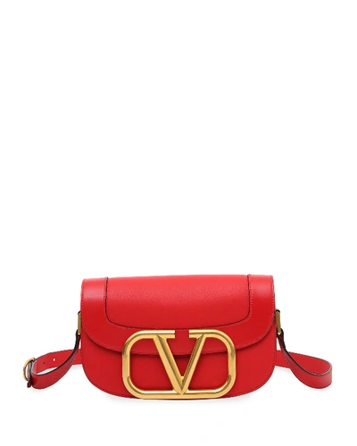 Shop Valentino Supervee Smooth Leather Shoulder Bag In Red