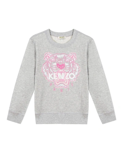 Shop Kenzo Girl's Embroidered Tiger Logo Sweatshirt In Gray