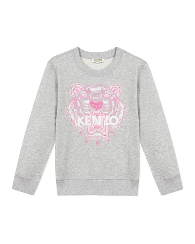 Shop Kenzo Girl's Embroidered Tiger Logo Sweatshirt In Gray