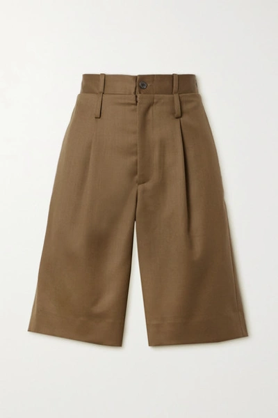 Shop Commission Pleated Wool-twill Shorts In Brown