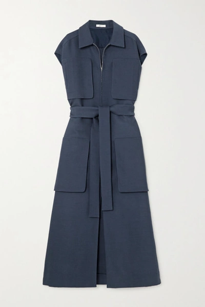 Shop The Row Jaan Belted Wool-blend Dress In Blue