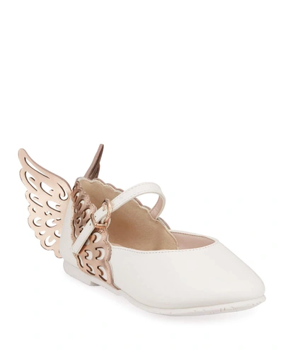 Shop Sophia Webster Evangeline Leather Butterfly-wing Flats, Toddler/kids In White/pink