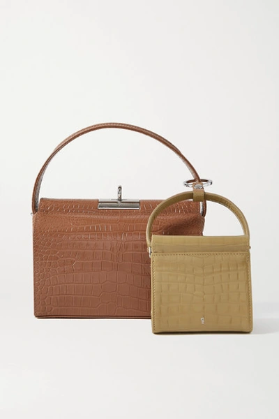 Shop Gu De Play Mini Croc-effect Leather Tote In Sand