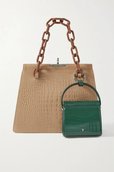 Shop Gu De Play Mini Croc-effect Leather Tote In Emerald