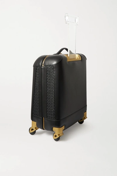 Shop Aviteur Paneled Woven Leather Carry-on Suitcase In Black