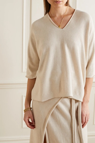 Shop Lauren Manoogian Horizontal Huipil Pima Cotton And Silk-blend Sweater In Ecru