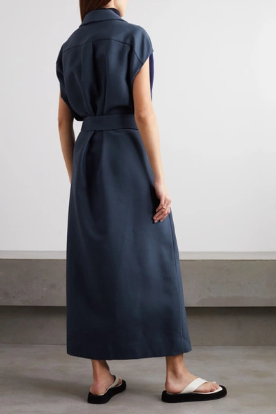 Shop The Row Jaan Belted Wool-blend Dress In Blue
