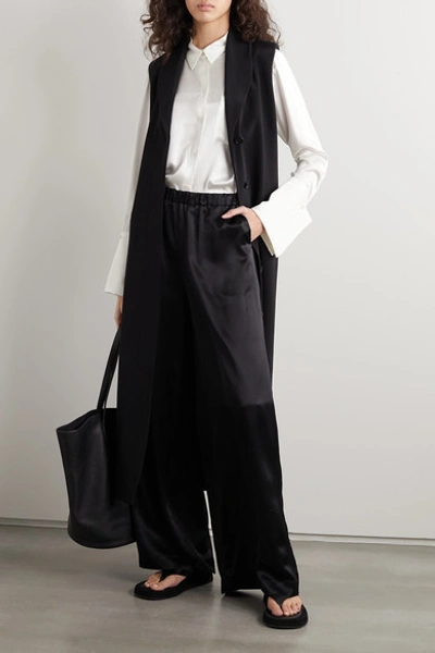 Shop La Collection Christine Silk-satin Wide-leg Pants In Black