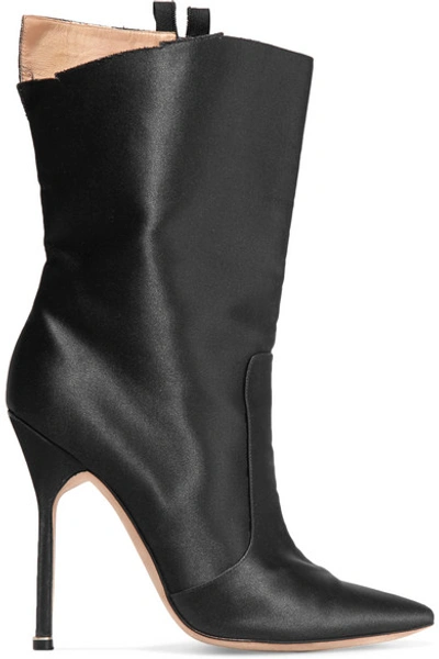 Shop Vetements + Manolo Blahnik Cutout Satin Boots In Black