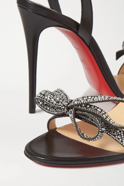 Shop Christian Louboutin Jewel Queen 100 Crystal-embellished Bow-detailed Glossed-leather Sandals In Black