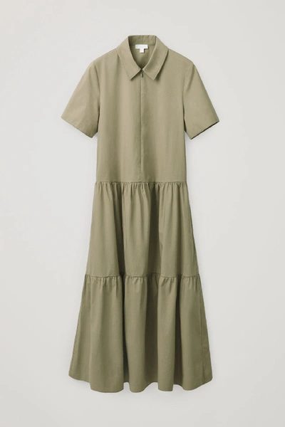Shop Cos Dress With Gathered Panels In Green