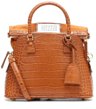 Shop Maison Margiela 5ac Small Croc-effect Leather Tote In Brown