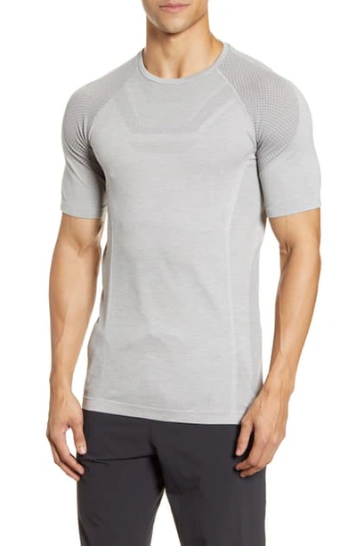 Shop Alo Yoga Amplify Seamless Technical T-shirt In Athletic Heather Grey
