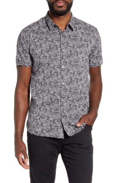 Shop John Varvatos Jasper Regular Fit Short Sleeve Button-up Shirt In Black/ White