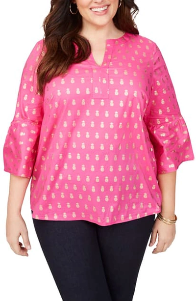 Shop Foxcroft Foiled Pineapples Top In Cabana Pink