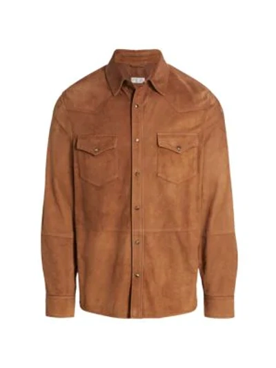 Shop Brunello Cucinelli Suede Shirt Jacket In Med Brown