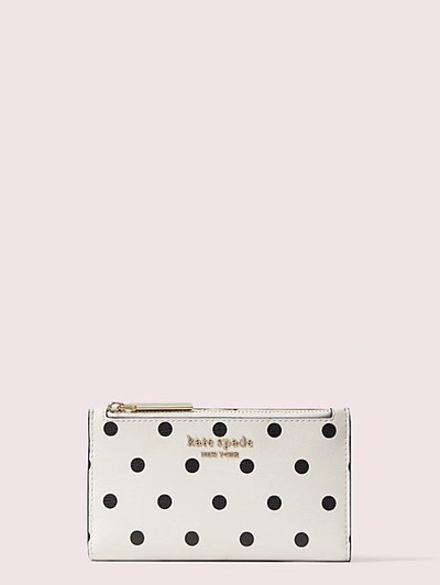 Shop Kate Spade Spencer Cabana Dot Small Slim Bifold Wallet In Optic White Multi