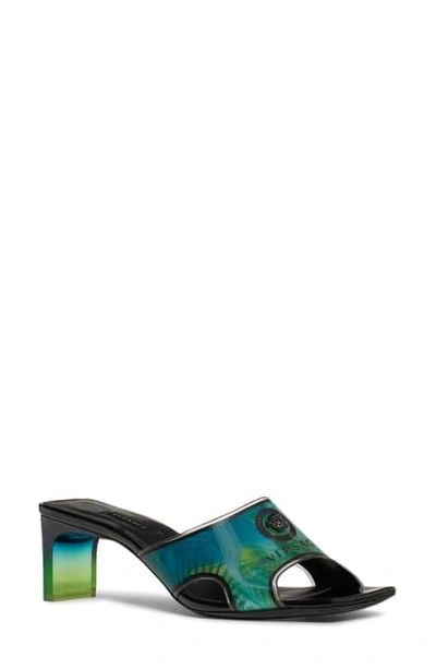 Shop Versace Jungle Vynil Slide Sandal In Green/ Blue