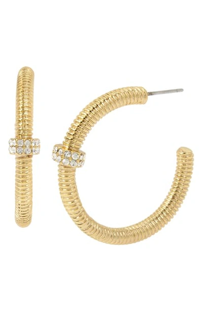 Shop Allsaints Textured Bolt Hoop Earrings In Crystal/ Gold