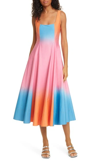 Shop Staud Wells Colorblock Stretch Cotton Dress In Hibiscus Multi