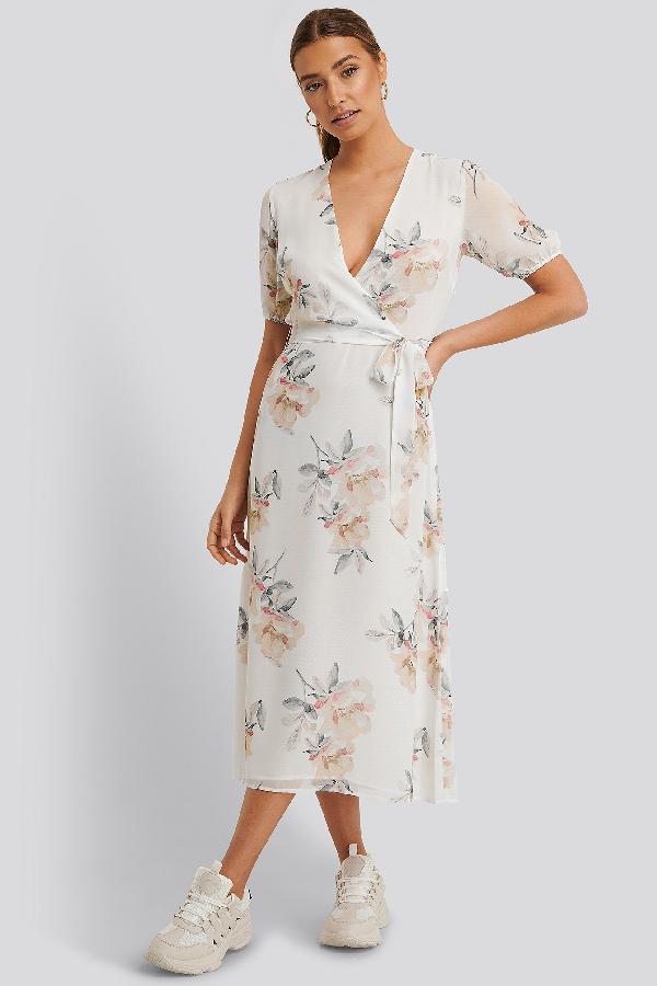 short sleeve wrap midi dress