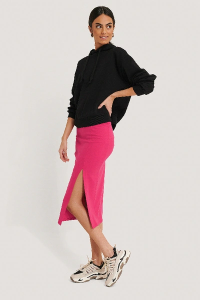 Shop Na-kd Side Slit Jersey Skirt Pink In Fuchsia