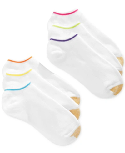 Shop Gold Toe Women's Ankle Cushion No Show 6 Pack Socks, Also Available In Extended Sizes In White/rainbow Ankle Stripe